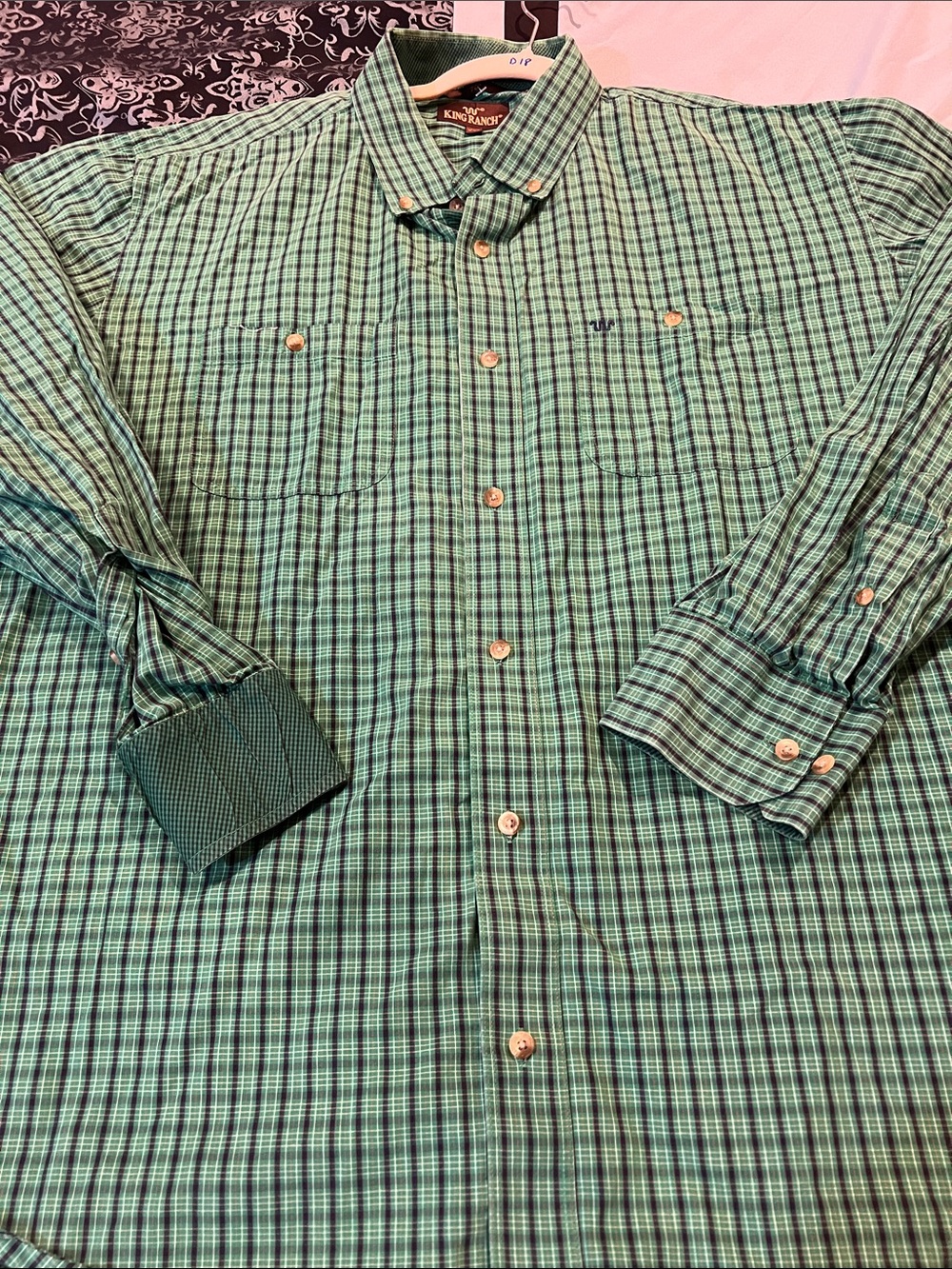 KING RANCH Men's Green Plaid Button-Up Casual Shirt by Unknown Brand